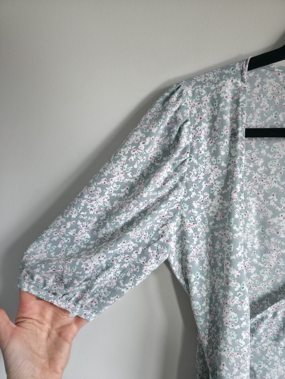 Axara Paris Floral Wrap Dress S Blue Puff Sleeve Cottagecore Midi Dress Vintage - Picture 8 of 8
